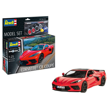 KIT PARA MONTAR REVELL MODEL SET CORVETTE C8 COUPÉ 1/25 144 PEÇAS COMPLETO COM TINTAS COLA E PINCEL REV 67714